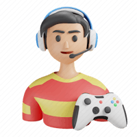 a man with headphones and a game controller icon