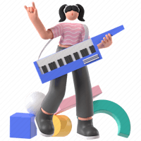 a cartoon character holding a keyboard